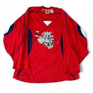 Vintage Kamazu Bulldogs Red Hockey Jersey No. 9 Medium Mens Long Sleeve V-Neck